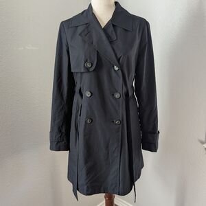 The Limited Black Double-Breasted Trench Coat Small Belted Waist Classic Sleek